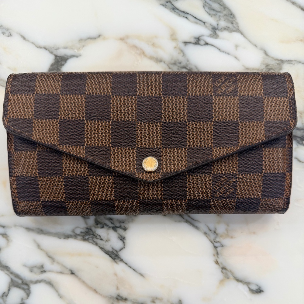 Louis Vuitton Damier Ebene Envelope Brown Women's Wallet Checkbook Zip-Around